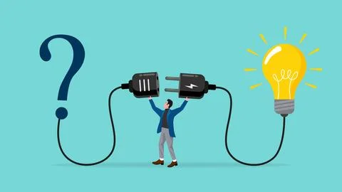 Answer and solution, solving problems or solutions in business, businessman.. Illustrazione stock