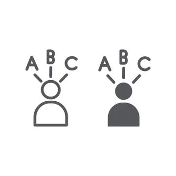 Answer choice line and glyph icon, think and person, decision sign, vector Stock Illustration