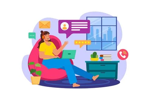 Answer customer chat from Home Illustrazione stock