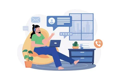 Answer Customer Chat From Home Illustrazione stock