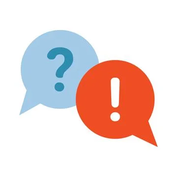 Answer to the question. Two speech bubbles with a question and exclamation .. Stock Illustration