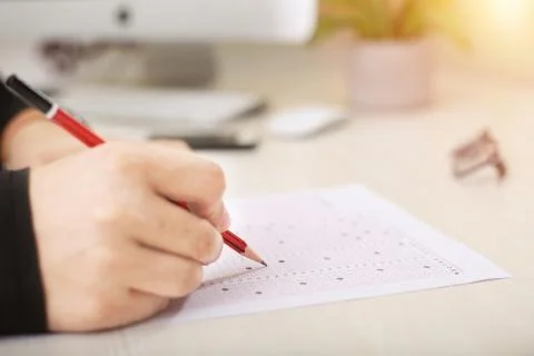 An answer sheet or optical mark recognition sheet with a pencil Stock Photos