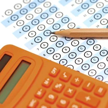 Answer sheet test score with pencil calculator Stock Photos
