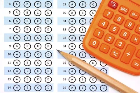 Answer sheet test score with pencil calculator Stock Photos