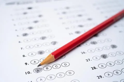 Answer sheets with Pencil drawing fill to select choice, education concept Stock Photos