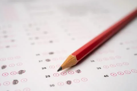 Answer sheets with Pencil drawing fill to select choice, education concept Stock Photos