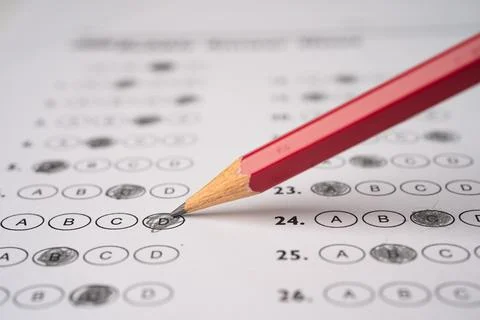 Answer sheets with Pencil drawing fill to select choice, education concept Stock Photos