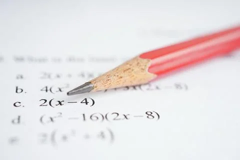 Answer sheets with pencil drawing fill to select choice, education concept. Stock Photos