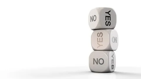 The answer is yes or no. Three dice. Copy space 스톡 사진