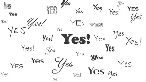 Answer yes. Positive reply word cloud. Say yes many times agree video animation Stock Footage 152861056