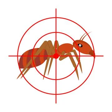 Ant and aim, target. Side view. Insect protection concept.  Stock Illustration