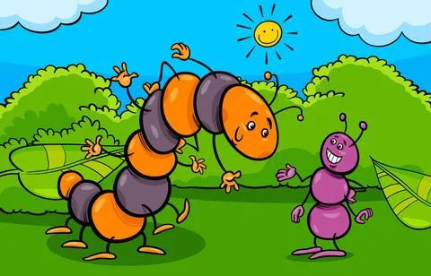 Ant and caterpillar insect cartoon characters Cartoon Illustration of Ant ... Stock Photos
