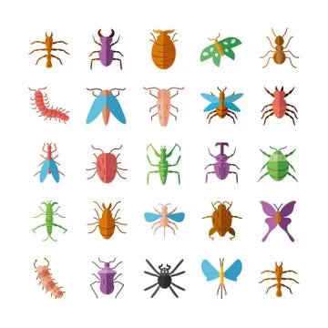 Ant and insect icon set, line detail style Stock Illustration