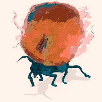 Ant with an apple Stock Illustration