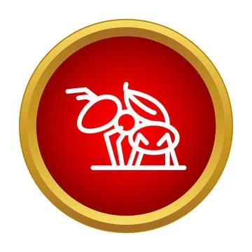 Ant carrying a leaf in a red and gold circle Stock Illustration