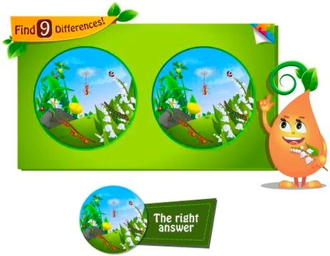 Ant, caterpillar 9 differences Stock Illustration