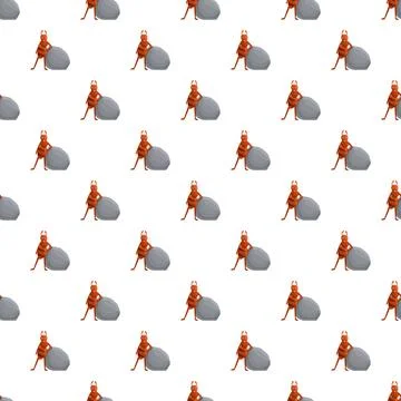 Ant character pushing heavy rock seamless pattern Stock Illustration