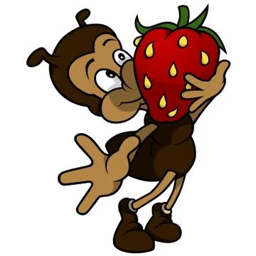 Ant holding strawberry Stock Illustration