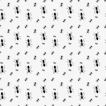 Ant seamless pattern. Black and white vector seamless pattern with ants. Anim Stock Illustration