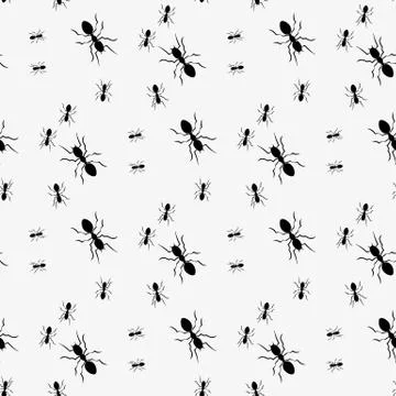Ant seamless pattern. Black and white vector seamless pattern with ants. Anim Stock Illustration