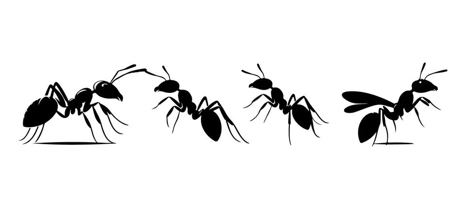Ant silhouette vector set design Ilustración de archivo