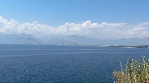 Antalya Bay Panorama with Taurus Mountains and Summer Clouds Stock Footage 344037877