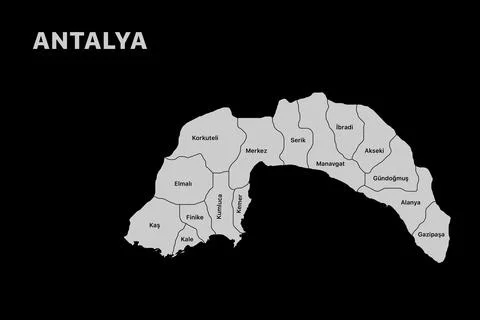 Antalya district map, isolated city map in turkey. Stock Illustration