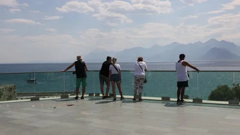 Antalya, people on the observation deck overlooking the sea and the city. Stock Footage 200895410