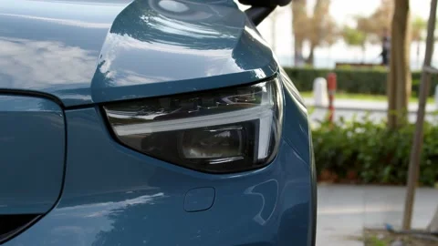 Antalya, Turkey - CIRCA 2022: Headlight close up of new Volvo C40 electric car Video stock 227430489