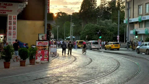 Antalya, Turkey - CIRCA 2022: View of street in city where pedestrians rush at Stock Footage 222431300
