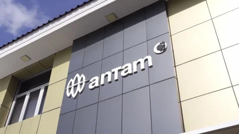 Antam mining company logo on corporate building exterior Stock Footage 328988361