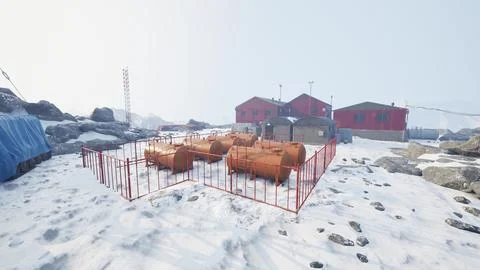 Antarctic base set in a natural harbor in front of the Antarctic Peninsula Stock Illustration