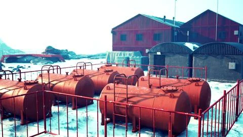Antarctic base set in a natural harbor in front of the Antarctic Peninsula Stock Illustration