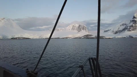 Antarctic Coastline View from Ship Deck at Dusk Stock Footage 340033386