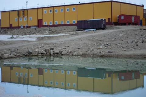 Antarctic view on russian station Progress near the south sea Stock Photos