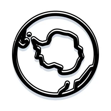 Antarctica continent outline on a round map icon Stock Illustration