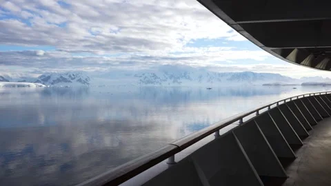 Antarctica Cruise Ship Open Deck Beautiful View of Calm, Reflective Water. .. Stock Footage 342655589