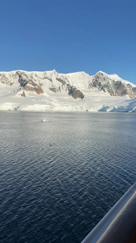Antarctica Cruise Ship Point of View Pan From Deck to Beautiful Mountain Ra.. Stock Footage 339283665