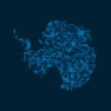 Antarctica dotted glowing map. Shape of the country with blue bright bulbs... Illustrazione stock