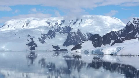 Antarctica Dramatic Rugged Mountains Striking Clarity. Snow Covered Island .. Stock Footage 342660580