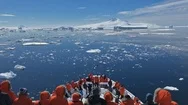 Antarctica The Gulllett Ship Bow With People Pov Stock Footage