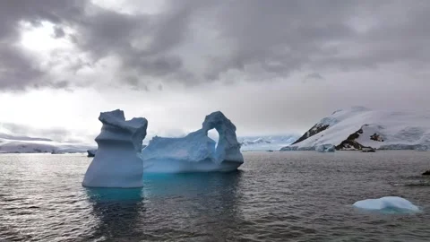 Antarctica Icebergs Floating in Ocean Drone Footage of Glacial Landscape Scene Stock Footage 338253445