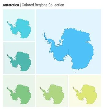 Antarctica. Map collection. Continent shape. Colored countries. Light Blue,.. Stock Illustration
