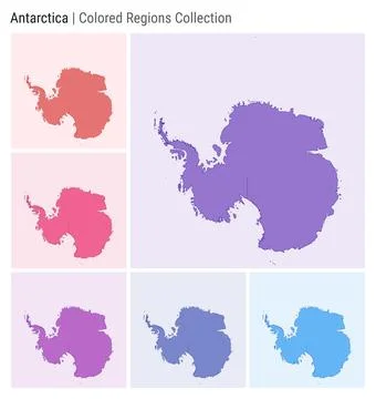 Antarctica. Map collection. Continent shape. Colored countries. Deep Purple.. Stock Illustration