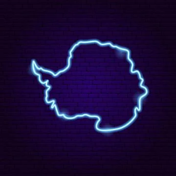 Antarctica Map Neon Continent Stock Illustration