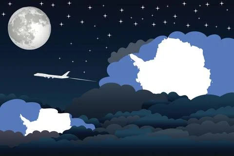 Antarctica Night Clouds Airplane Vector Illustration Stock Illustration