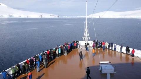 Antarctica passengers on bow of ship Stock-Footage 82409228