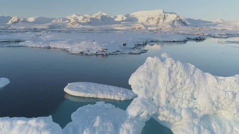 Antarctica polar iceberg coast aerial drone view Stock Footage 100052279