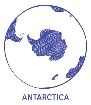 Antarctica on round world map. Globe line sketch Stock Illustration