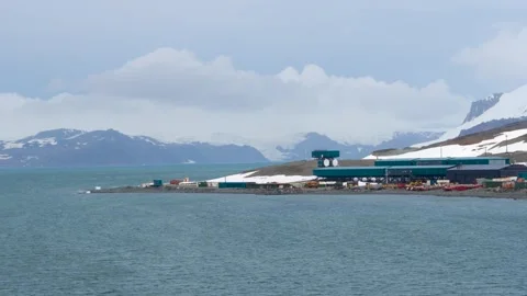 Antarctica Science Research Station Wind Turbines Remote Coastline Sunny Stock Footage 277919473